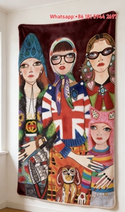 Gucci Fashion Illustration Flannel Blanket Wall Hanging throw blanket IMG_2426